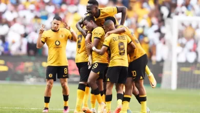 Former David Kannemeyer's club Kaizer Chiefs players celebrate a goal