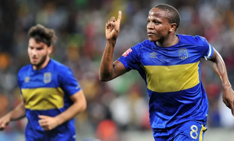 Lebogang Manyama celebrating a goal