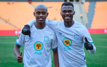 Cape Town City FC star Luyolo Slatsha with a teammate