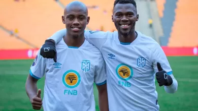 Cape Town City FC star Luyolo Slatsha with a teammate