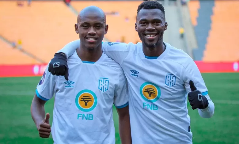 Cape Town City FC star Luyolo Slatsha with a teammate