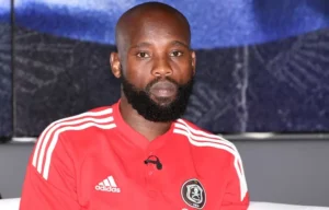 Makhehlene Makhaula of Orlando Pirates addressing the media