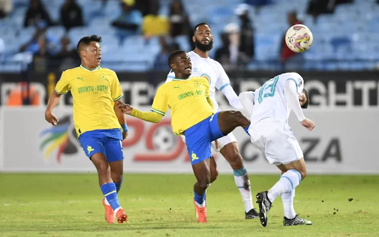 Neo Maema and Marcelo Allende in action for Mamelodi Sundowns