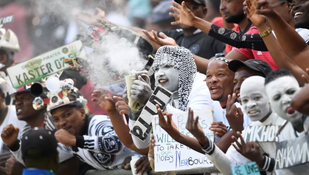 Orlando Pirates supporters in action at the stadium 