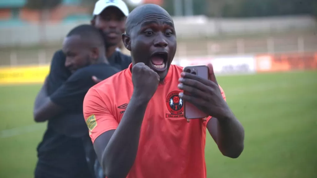 Joseph Mhlongo in celebratory mood at the Old Peter Mokaba Stadium.