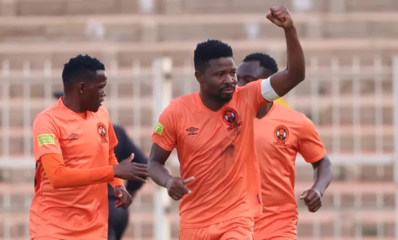 Polokwane City captain Puleng Marema in celebratory mood after scoring.