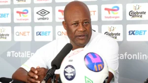 Marumo Gallants interim coach Raymond Mdaka addressing members of the media.