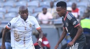 Relebohile Ratomo in action against Royal AM. Photo by Orlando Pirates