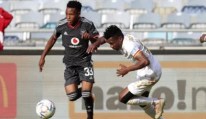 Relebohile Ratomo, coached by Jose Riveiro in action for Orlando Pirates