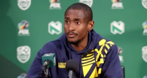 Rulani Mokwena addressing the media