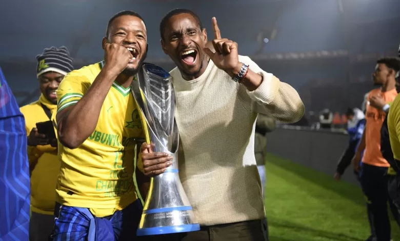 Rulani Mokwena celebrate winning the DStv Premiership with Sipho Mbule