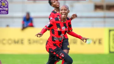 TS Galaxy Queens player, Busisiwe Ndimeni celebrating a goal