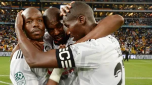 Orlando Pirates trio of Nkosinathi Sibisi, Sandile Mthethwa and Tapelo Xoki.