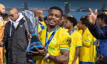 Teboho Mokoena with the DStv Premiership trophy