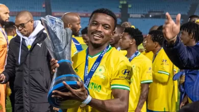 Teboho Mokoena with the DStv Premiership trophy