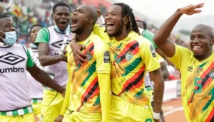 Zimbabwe national team celebrating a goal