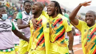 Zimbabwe national team celebrating a goal