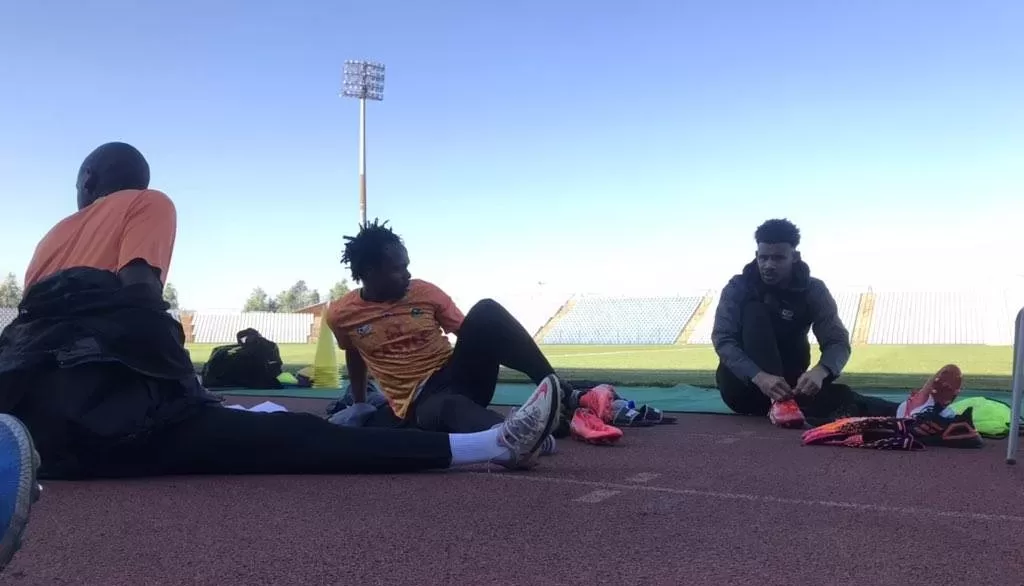 Percy Tau and Ronwen Williams at a Bafana Bafana training session