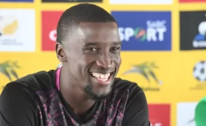 Bafana Bafana defender Siyanda Xulu addressing the media