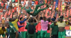 Bafana Bafana celebrating after qualifying for AFCON