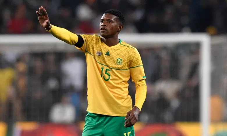 Bathusi Aubaas in the Bafana Bafana shirt