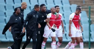 Cape Town Spurs players celebrating Luvuyo Phewa's goal