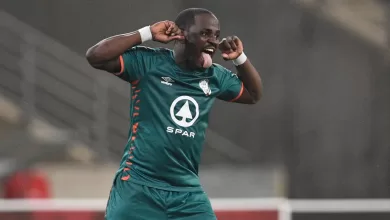 Gabadinho Mhango celebrating after scoring for AmaZulu FC