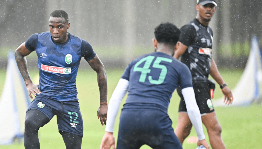 AmaZulu midfielders George Maluleka and Keagan Buchanan in training 