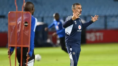 Orlando Pirates coach Jose Riveiro controlling a training session