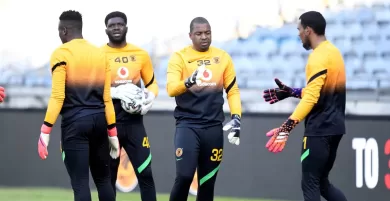 Kaizer Chiefs goalkeepers at training, including Daniel Akpeyi