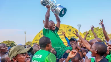 Mxolisi Mkhonto celebrating Green Mamba FC's Eswatini Premier league success