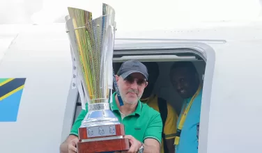 Nasreddine Nabi holding one of the three trophies he won at Yanga. He is linked with Kaizer Chiefs