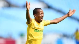 Nicholus Lukhubeni celebrating after scoring for Mamelodi Sundowns