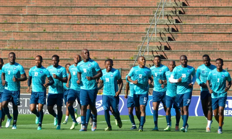 Richards Bay FC warning up during the DStv Premiership match