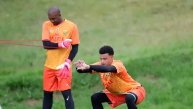 Ronwen Williams and Itumeleng Khune during a Bafana Bafana training session