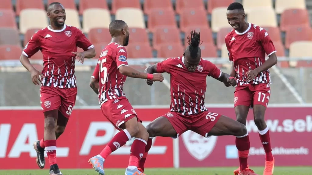 Sekhukhune United players in celebratory mood.