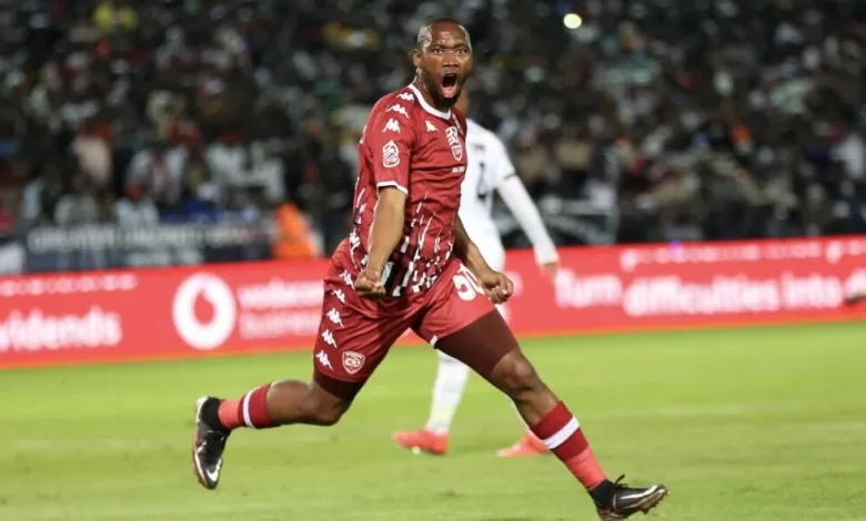 Sibusiso Vilakazi celebrates after scoring a goal in the Nedbank Cup final