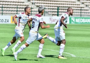 Stellenbosch FC players celebrating a goal.