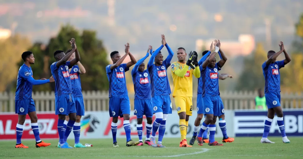 SuperSport United players ahead of the match kick-off