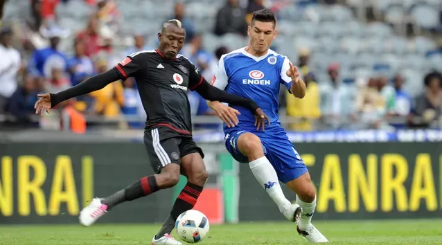 Tendai Ndoro and Michael Boxall in action during a PSL game.