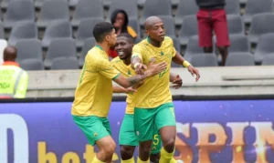 Bafana Bafana players celebrate a goal