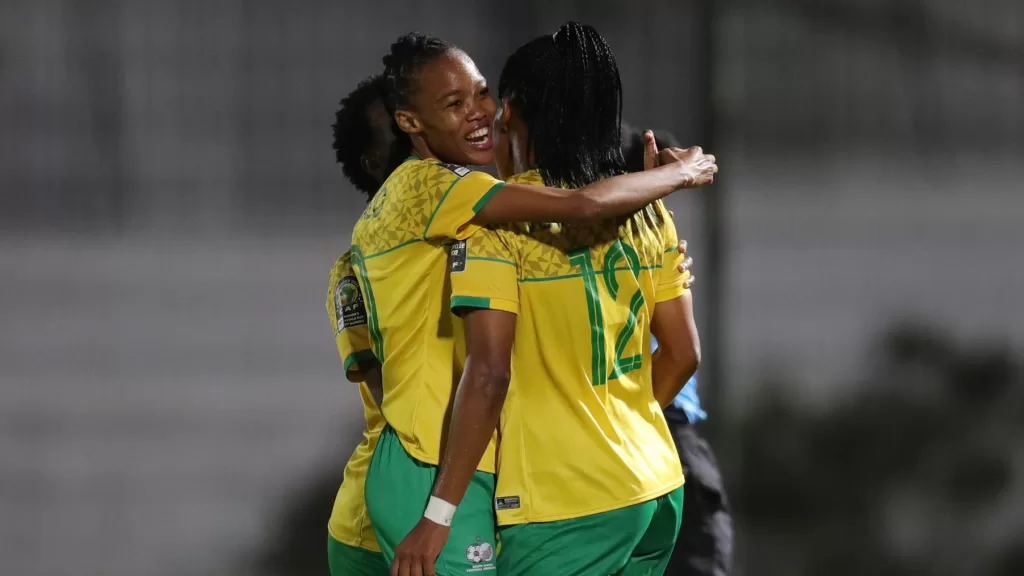 Banyana Banyana players in celebratory mood.