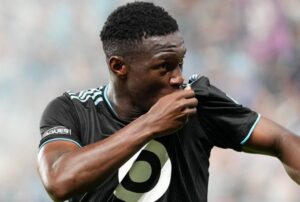 Bongokuhle Hlongwane celebrating a goal