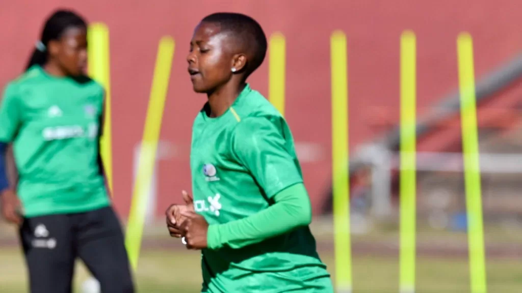 Bambanani Mbane in Banyana Banyana colours.