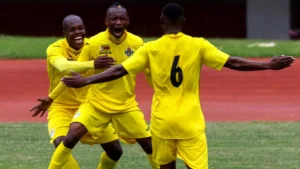 Knowledge Musona and Khama Billiat during a Zimbabwe national team game