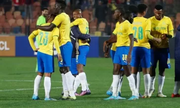 Mamelodi Sundowns players celebrate after a CAFChampions league win