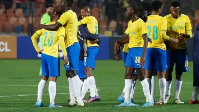 Mamelodi Sundowns players celebrate after a CAFChampions league win