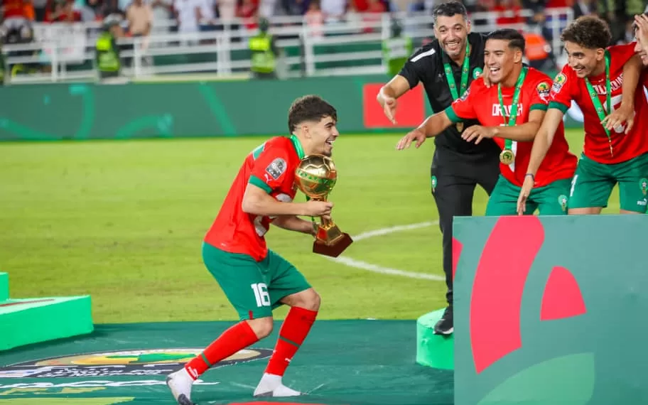Morocco players celebrating their AFCON U-23 triumph 