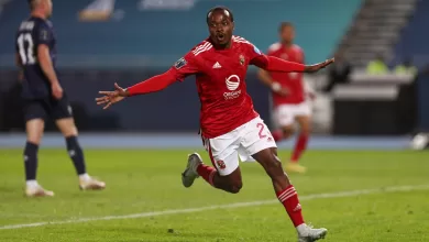 Percy Tau celebrating after scoring for Al Ahly