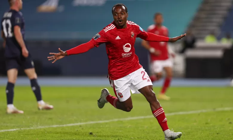 Percy Tau celebrating after scoring for Al Ahly
